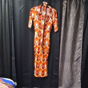 Retro Orange Patterned A-Line Skirt